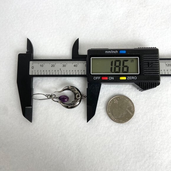 VTG Oxidized Sterling Silver 925 1.86" Amethyst Cabochon Dangle Drop Earrings - Picture 14 of 16